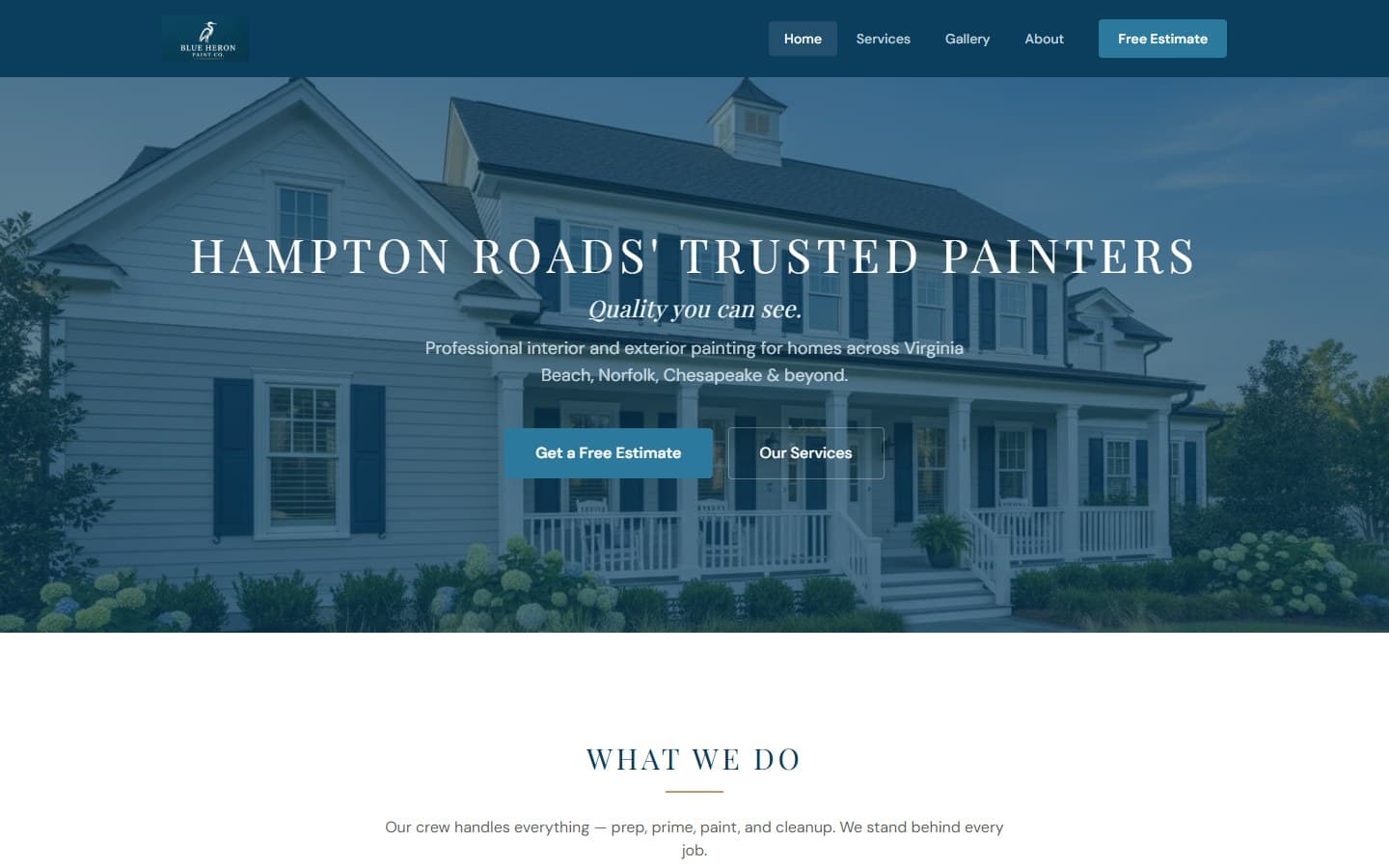 BlueHeronPaint.com homepage screenshot